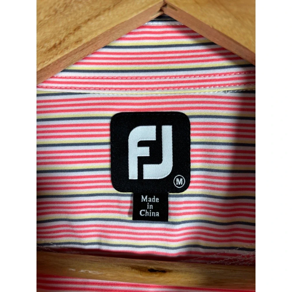 FootJoy Mens Golf Polo Shirt Lot of 2 White Crest‎ Striped Classics Size Medium